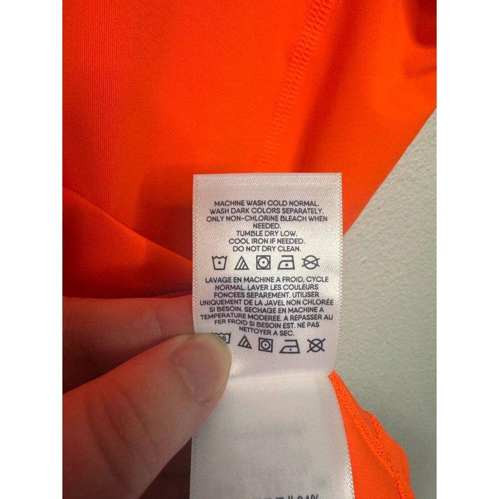 Lands’ End Boys XL Husky Rash Guard Colorblock Orange Blue Short Sleeve Swim Top